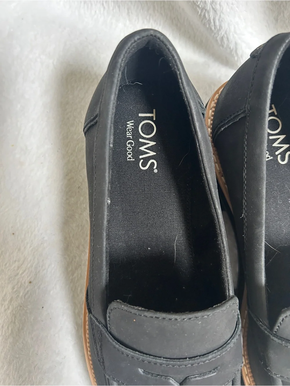 TOMS Black Loafers with Tan Trim - Men's Slip-On Penny Style